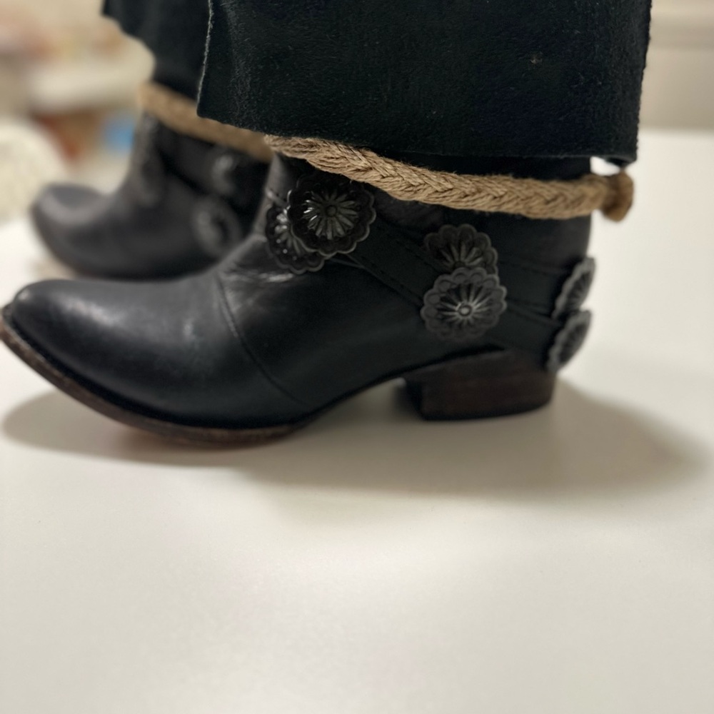 Freebird Black Ankle Boots with Floral Accents